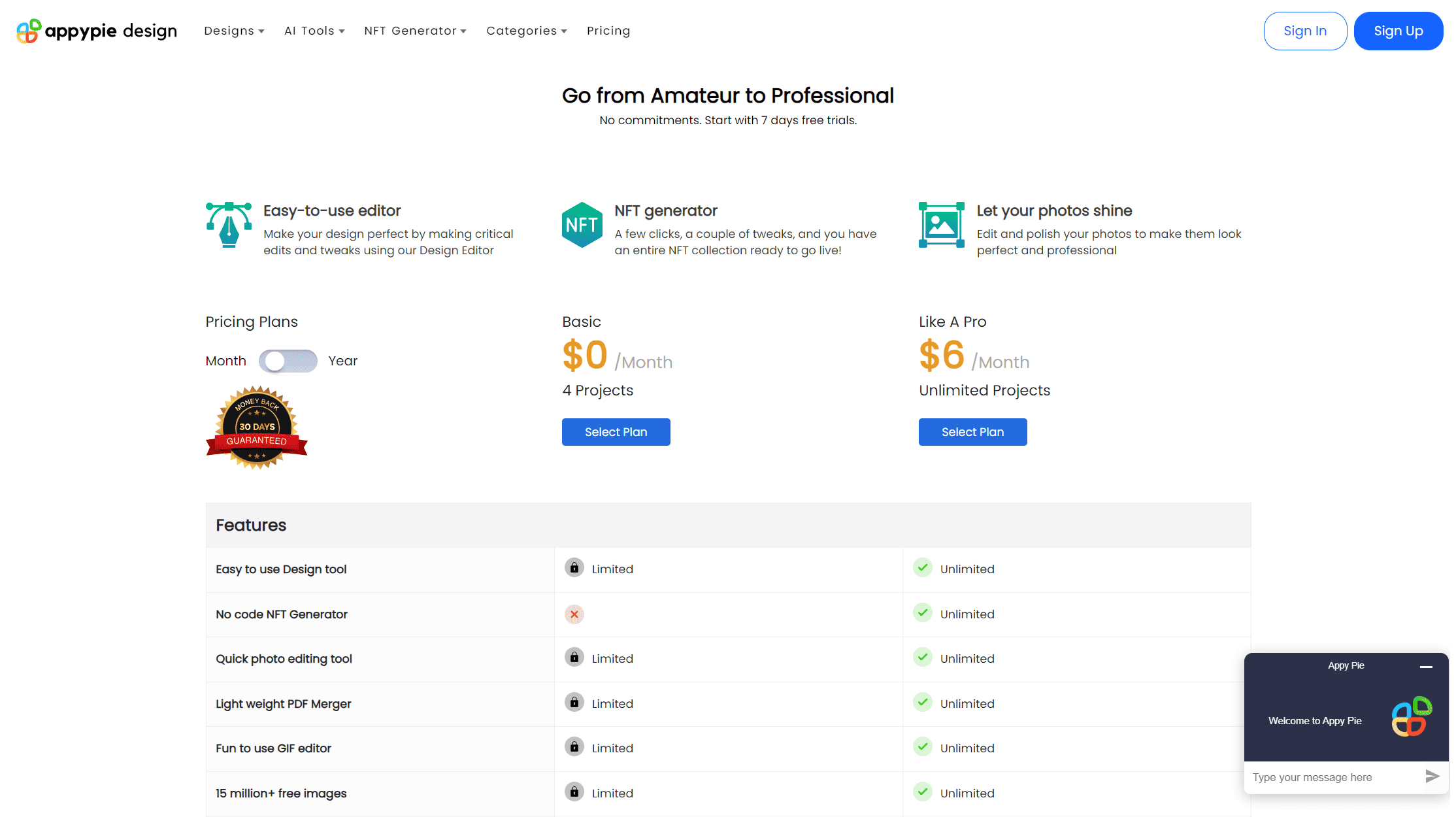 Appy Pie Design Pricing Plan