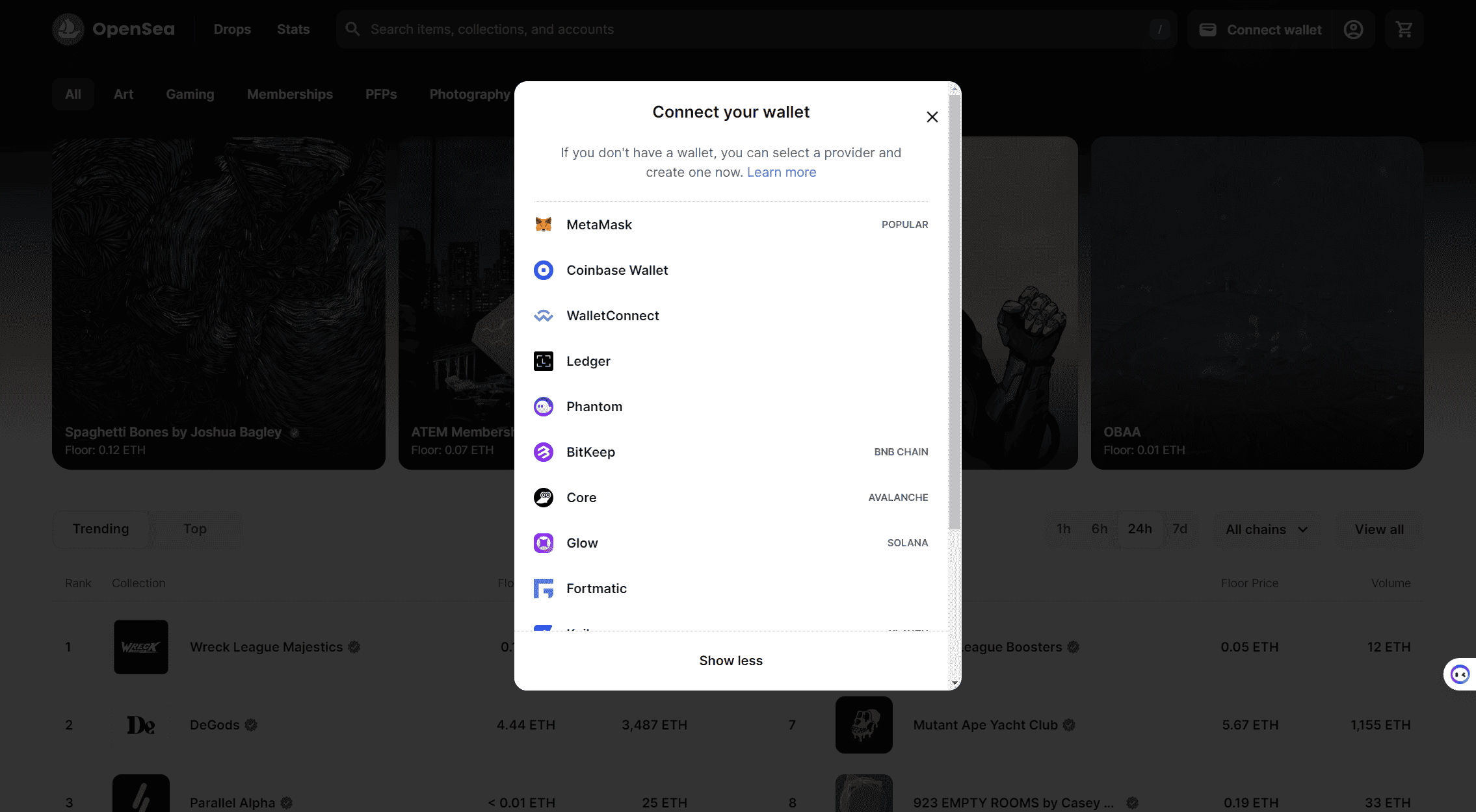 choose your wallet on opensea