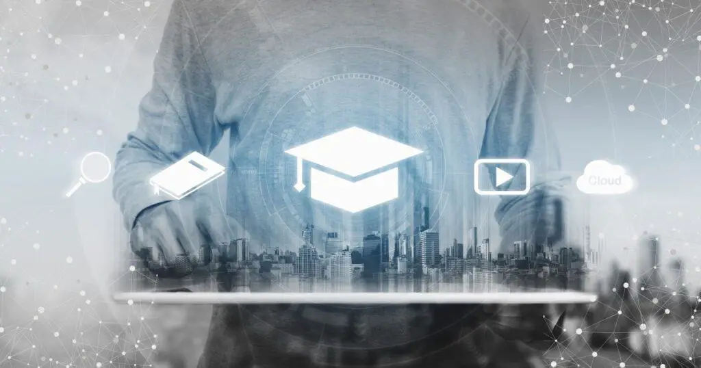 11 Crypto Business Ideas to Launch in 2025 2 a person holding a tablet with a cityscape behind them