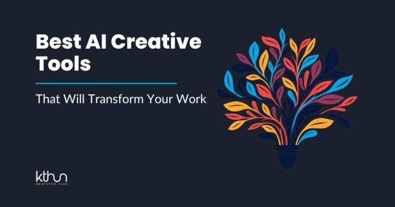 Colorful illustration of lightbulb with multicolored leaves growing from it beside text "Best AI Creative Tools