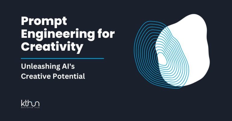 Prompt Engineering for Creativity banner with abstract blue and white topographic design on dark background.