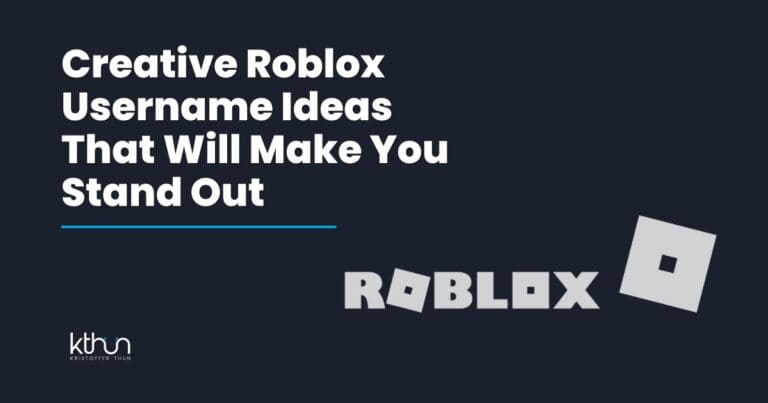Dark banner featuring "Creative Roblox Username Ideas That Will Make You Stand Out" with Roblox logo and Kristoffer Thun signature.